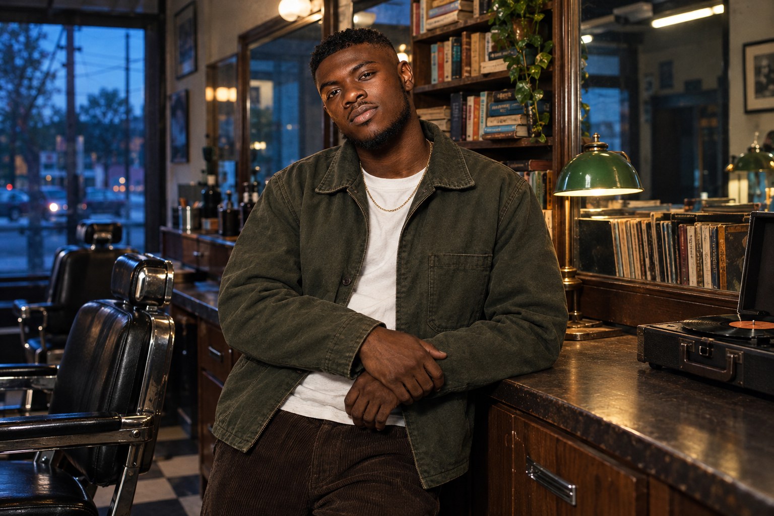 Kairo West in an Atlanta barbershop at dusk, the setting for a guide to songs like Kendrick Lamar