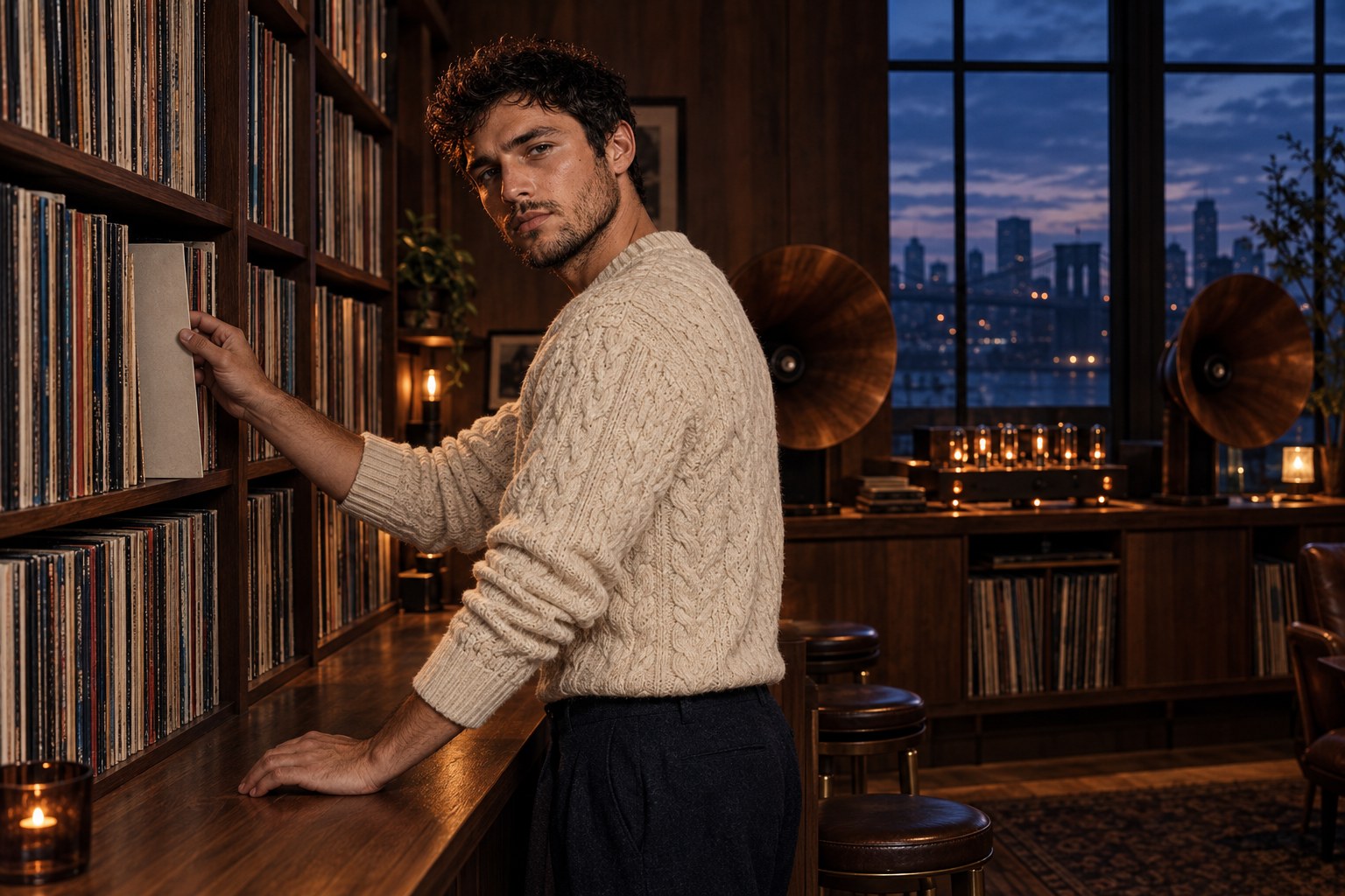 Nova Driftwood in a Brooklyn hi-fi listening bar with tube amplifiers, for a guide to songs like Solomun