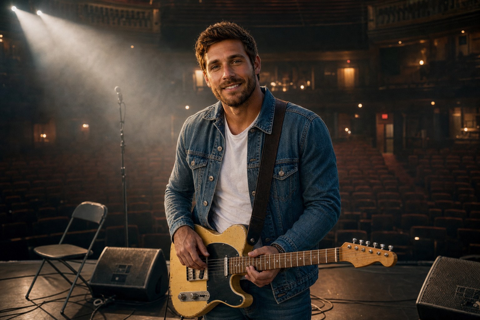 Hero image for The Last Porch Light showing Jesse Cole Beckett on an empty stage at soundcheck, primary keyword The Last Porch Light