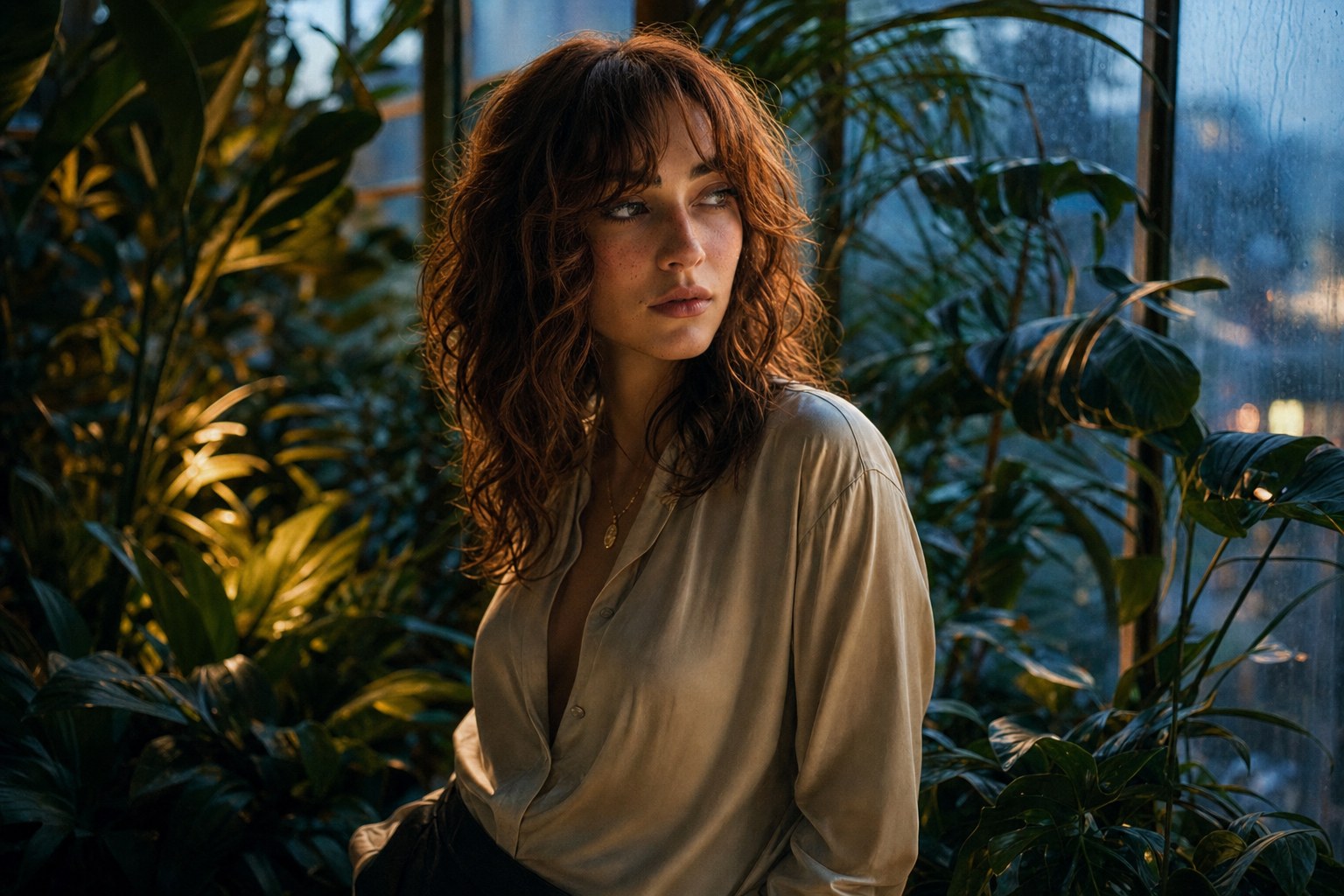 Opal Sinclair in a twilight conservatory for Velvet by Opal Sinclair, an atmospheric R&B portrait